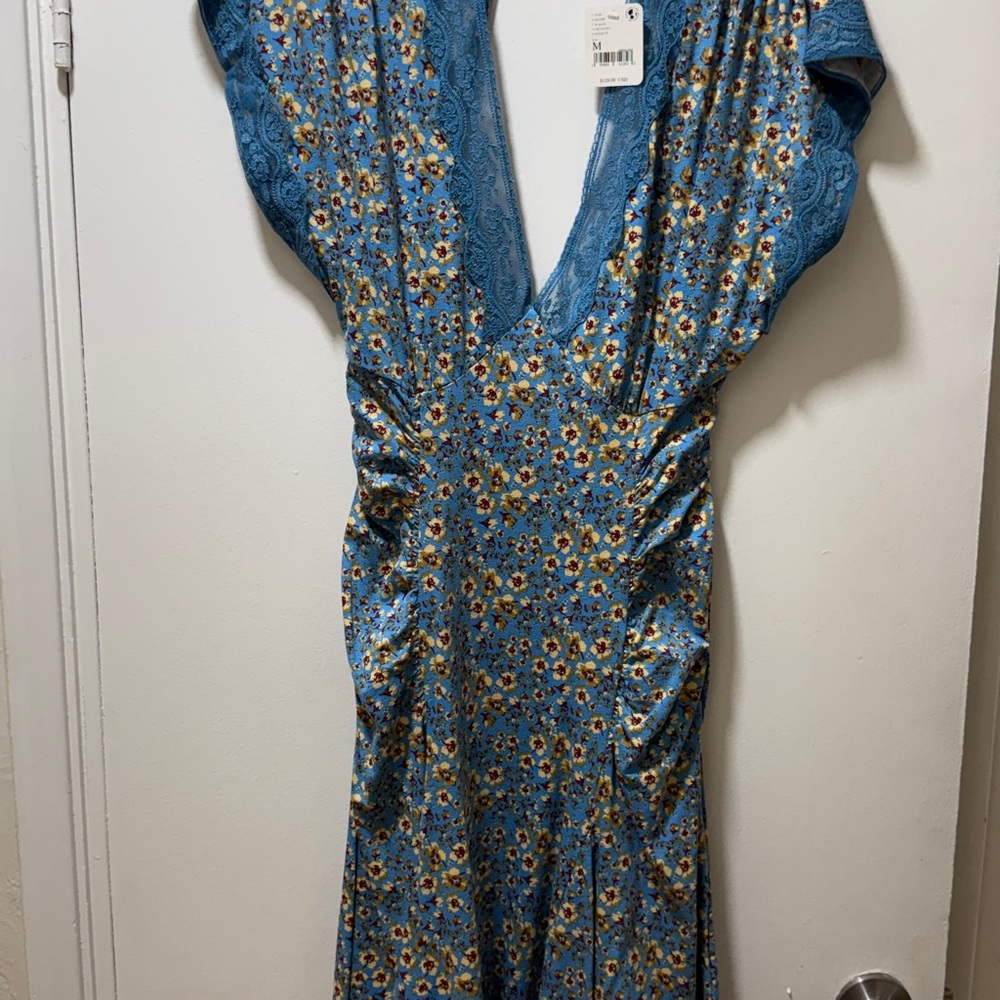Free People Teal and Yellow Floral Backless Dress